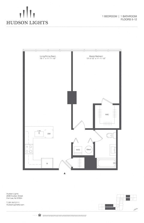 Floor plan for 1 bed, 1 bath, 760 sqft
